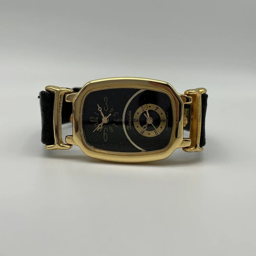 Xanadu Womens Watch 25mm Black Dial Gold Tone Leather Multi Dial New Battery